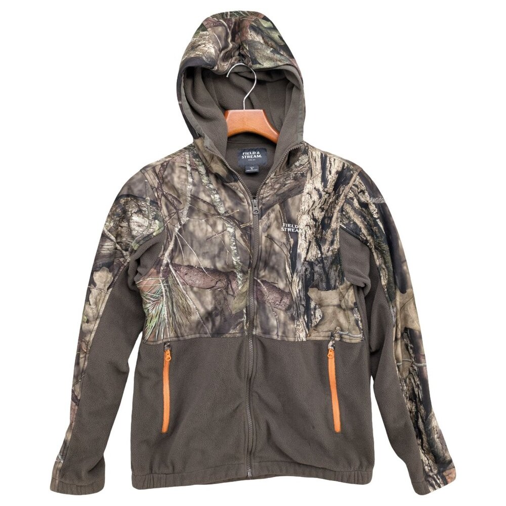 Field Stream Mossy Oak Jacket Boys Green Camo Full Zip Hooded Hunting Size XL